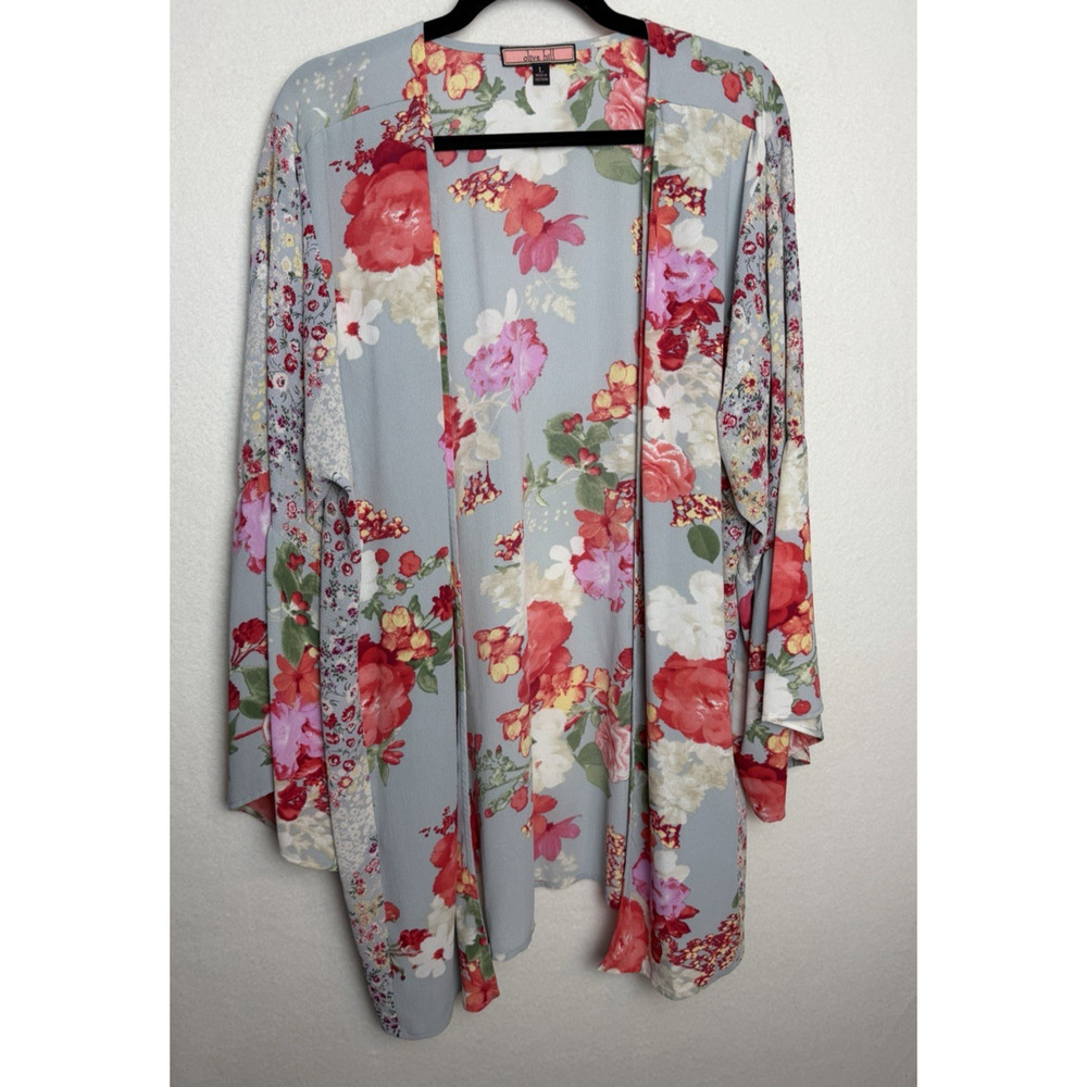 Olive Hill Women's Floral Open Front Kimono Boho Style Size Large Bell Sleeves